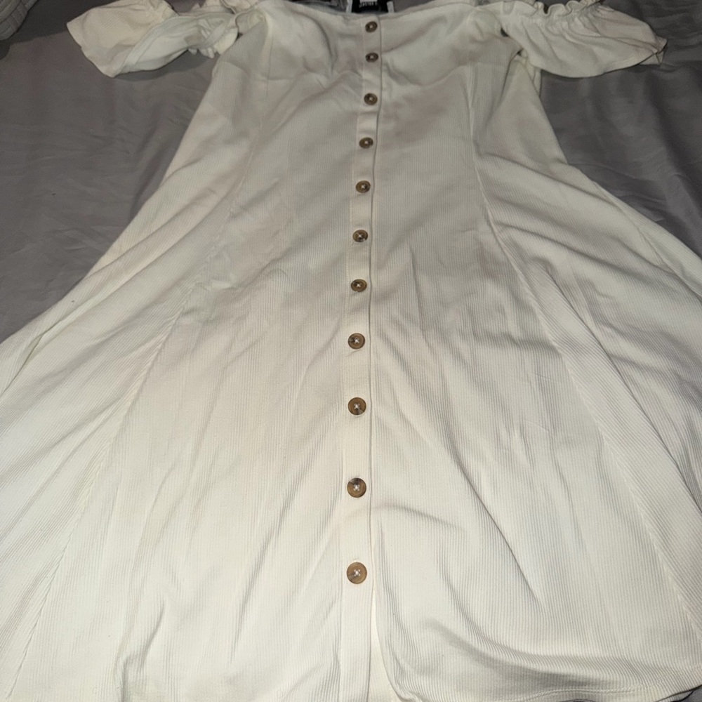 Forever 21 Cream Long Sleeve Button-Down Dress